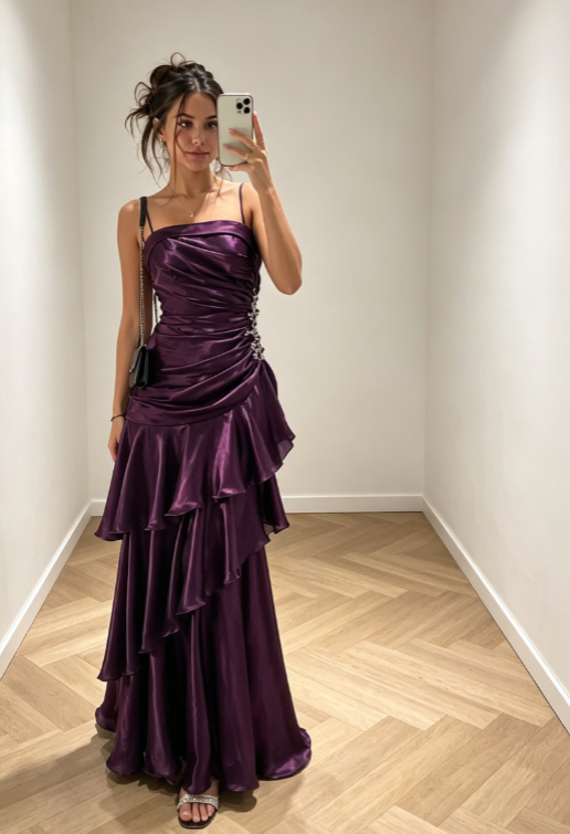 Robe de bal violette glamour fourreau pour soirée en mousseline DP06327