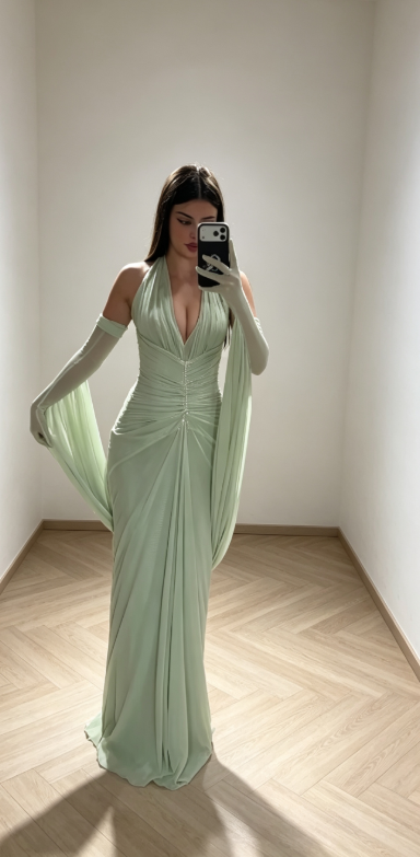 Glam Sage Prom Dress Sheath Dress for Party Chiffon Evening Dress DP06328