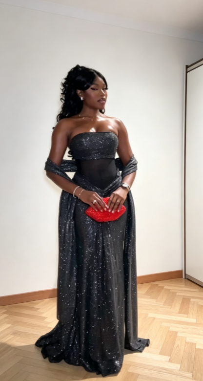 Glam Black Prom Dress Sheath Dress for Party Tulle Evening Dress DP06329