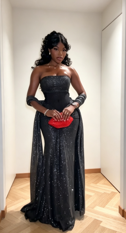 Robe de bal noire glamour, coupe fourreau pour soirée, robe de soirée en tulle DP06329