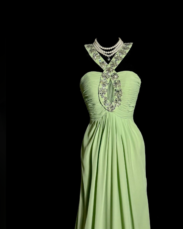 Glam Green Prom Dress Sheath Dress for Party Chiffon  Evening Dress DP06334