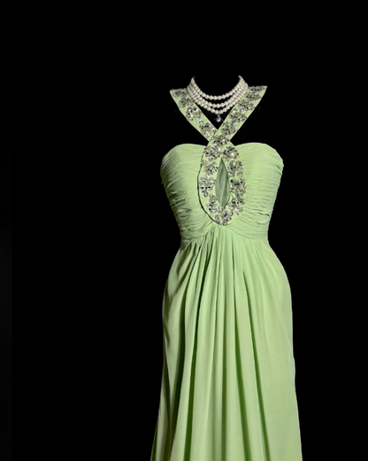 Glam Green Prom Dress Sheath Dress for Party Chiffon  Evening Dress DP06334