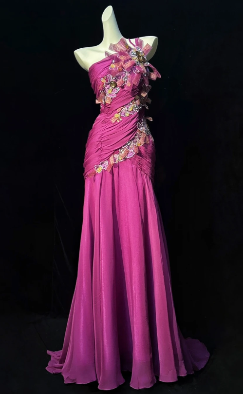 Schickes rosa Ballkleid, Etui, Chiffon, langes Abendkleid DP06342