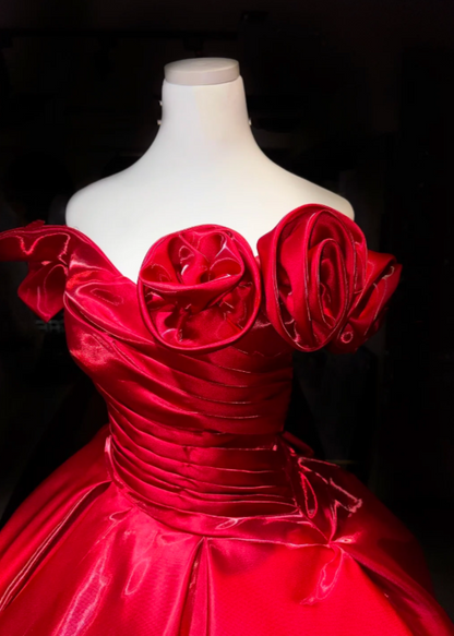 Elegant Red Evening Dress Off-shoulder A-Line Satin Prom Dress  DP06370