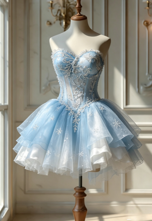 Elegantes blaues kurzes Ballkleid Herzförmiger Ausschnitt A-Linie Hoco-Kleid Tüll Geburtstagskleid DP06389