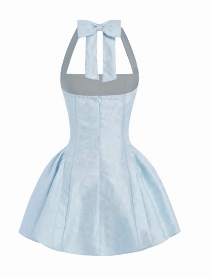 Sexy Blue Short Prom Dress Halter A-Line Hoco Dress Satin Birthday Dress DP06399