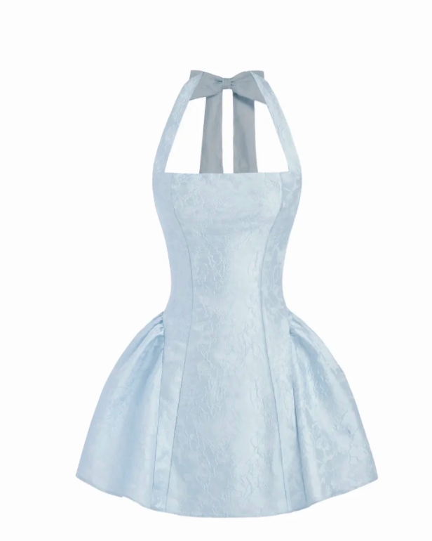 Sexy Blue Short Prom Dress Halter A-Line Hoco Dress Satin Birthday Dress DP06399