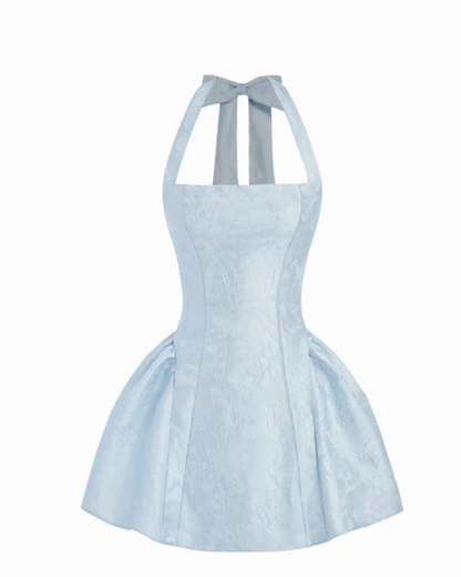 Sexy Blue Short Prom Dress Halter A-Line Hoco Dress Satin Birthday Dress DP06399
