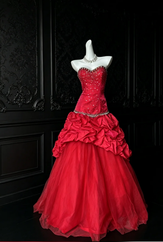 Wunderschönes rotes Ballkleid mit Herzausschnitt A-Linie Satin langes Abendkleid DP06403