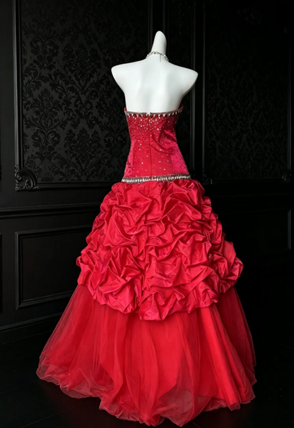 Gorgeous Red Prom Dress Sweetheart A-Line Satin Long Evening Dress DP06403