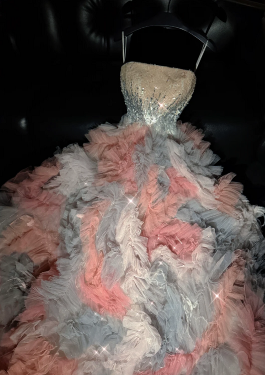 Wunderschönes Tüll-Ballkleid Trägerlos A-Linie Langes Abendkleid DP06404