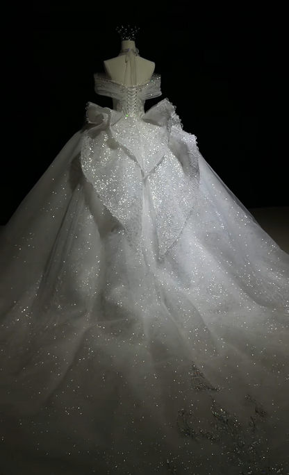 Simple Off-shoulder A-Line Wedding Dress Tulle Bridal Dress White Sleeveless Bridal Gown DP06413