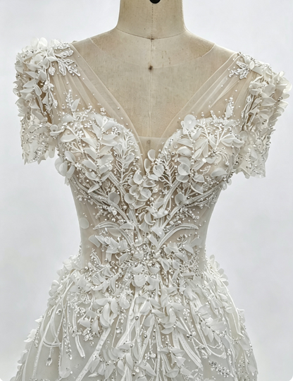Simple V-neck A-Line Wedding Dress Tulle Bridal Dress White Sleeveless Bridal Gown DP06414
