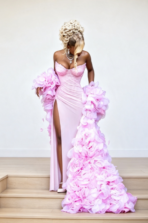 Robe de soirée longue satinée fourreau bustier rose chic pour bal de promo DP06433