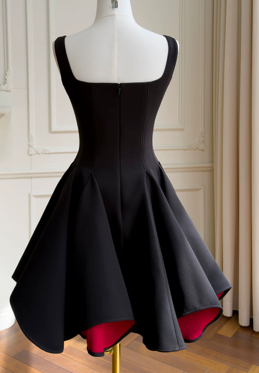 Elegantes schwarzes Geburtstagskleid Träger A-Linie Hoco Kleid Satin Kleid für Party DP06442