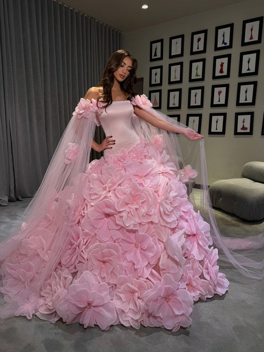Elegantes pinkfarbenes Ballkleid A-Linie Satin Langes Abendkleid DP06456