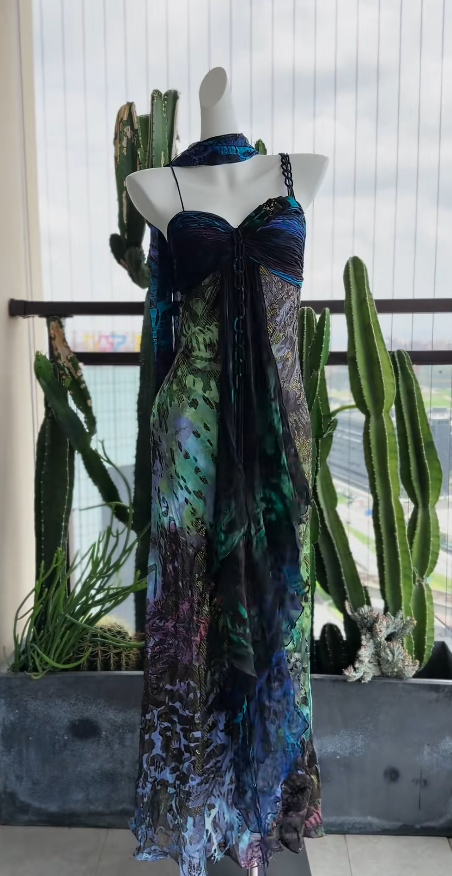 Elegantes Leopard Abendkleid Träger Scheide Chiffon Langes Ballkleid DP06458