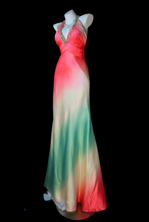 Elegantes rosa Ballkleid, V-Ausschnitt, Etui-Schnitt, Satin, langes Abendkleid DP06461