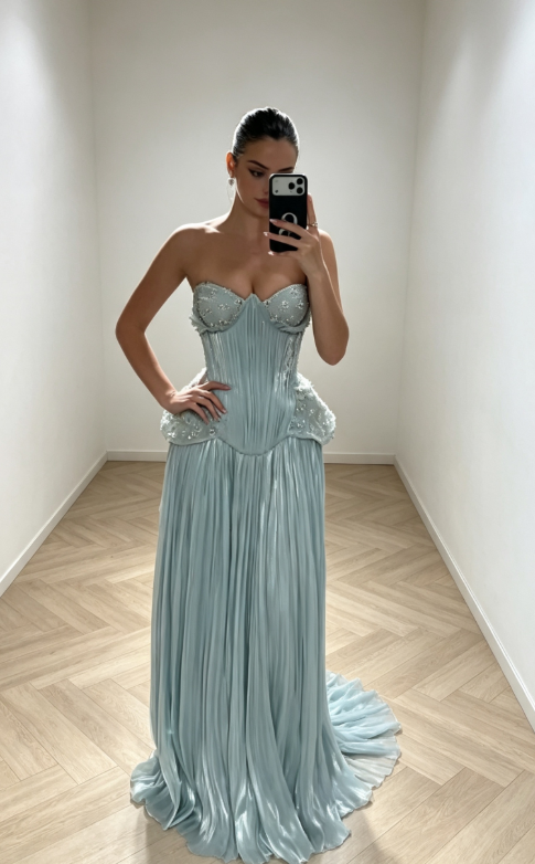 Elegantes Ballkleid in Tiffany-Blau, trägerlos, scheidenförmig, aus Chiffon, langes Abendkleid DP06464