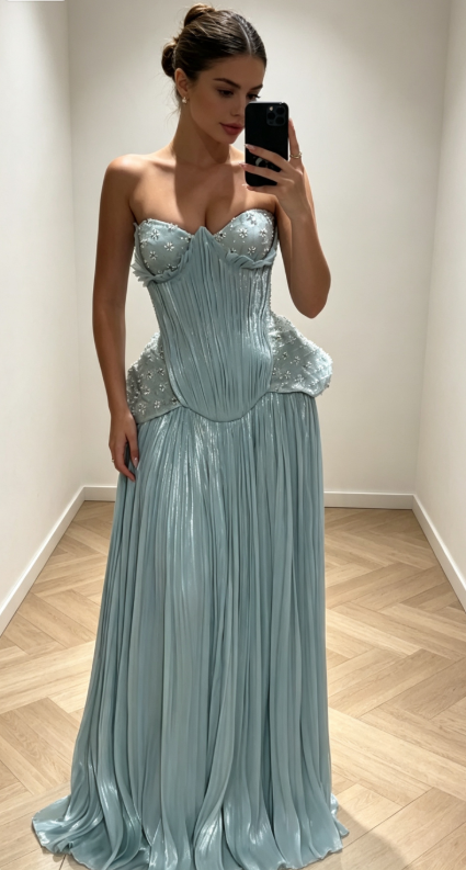 Elegantes Ballkleid in Tiffany-Blau, trägerlos, scheidenförmig, aus Chiffon, langes Abendkleid DP06464