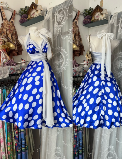 Hübsches blaues kurzes Homecoming-Kleid Neckholder A-Linien-Geburtstagskleid Satin-Partykleid DP06471