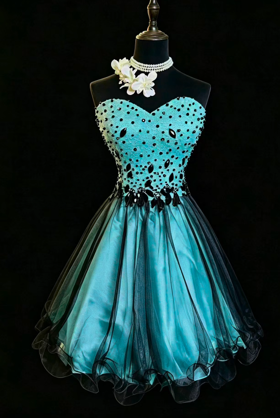 Chic Blue Short Homecoming Dress  A-Line Prom Dress Tulle Birthday Dress DP06494