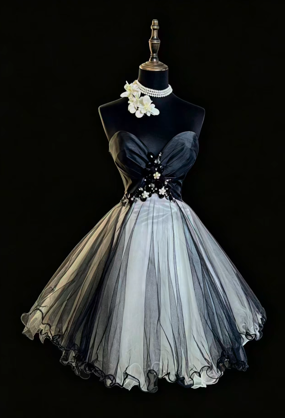 Chic Black Short Homecoming Dress  A-Line Prom Dress Tulle Birthday Dress DP06495