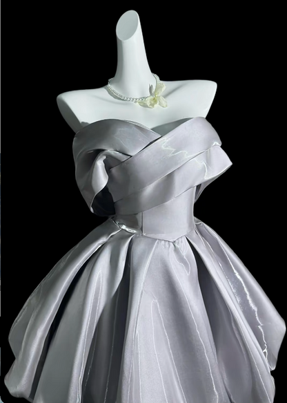 Chic Grey Short Homecoming Dress A-Line Prom Dress Satin Birthday Dress DP06498