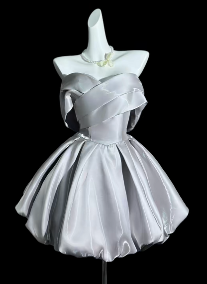 Chic Grey Short Homecoming Dress A-Line Prom Dress Satin Birthday Dress DP06498