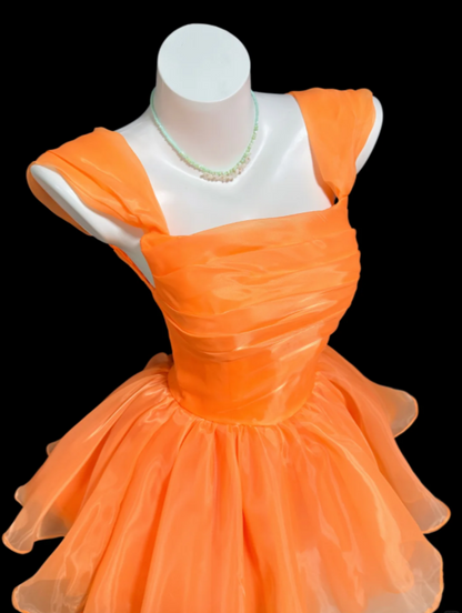 Chic Orange Short Homecoming Dress  A-Line Prom Dress Chiffon Birthday Dress DP06499