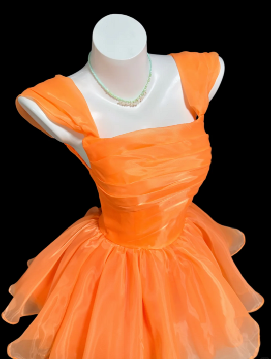 Chic Orange Short Homecoming Dress  A-Line Prom Dress Chiffon Birthday Dress DP06499