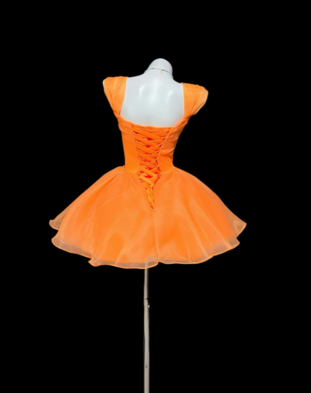 Chic Orange Short Homecoming Dress  A-Line Prom Dress Chiffon Birthday Dress DP06499