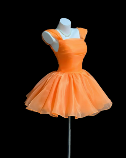Chic Orange Short Homecoming Dress  A-Line Prom Dress Chiffon Birthday Dress DP06499