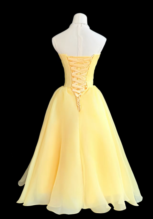 Chic Yellow Prom Dress Straps A-Line Tulle Long Evening Dress DP06501