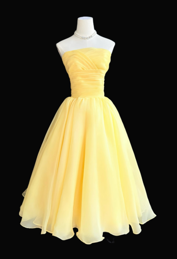 Chic Yellow Prom Dress Straps A-Line Tulle Long Evening Dress DP06501