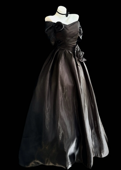 Chic Black Prom Dress Strapless A-Line Satin Long Evening Dress DP06502