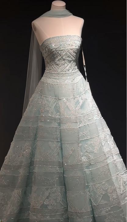 Chic Pale Blue Prom Dress A-Line Tulle Beaded Long Evening Dress DP06507