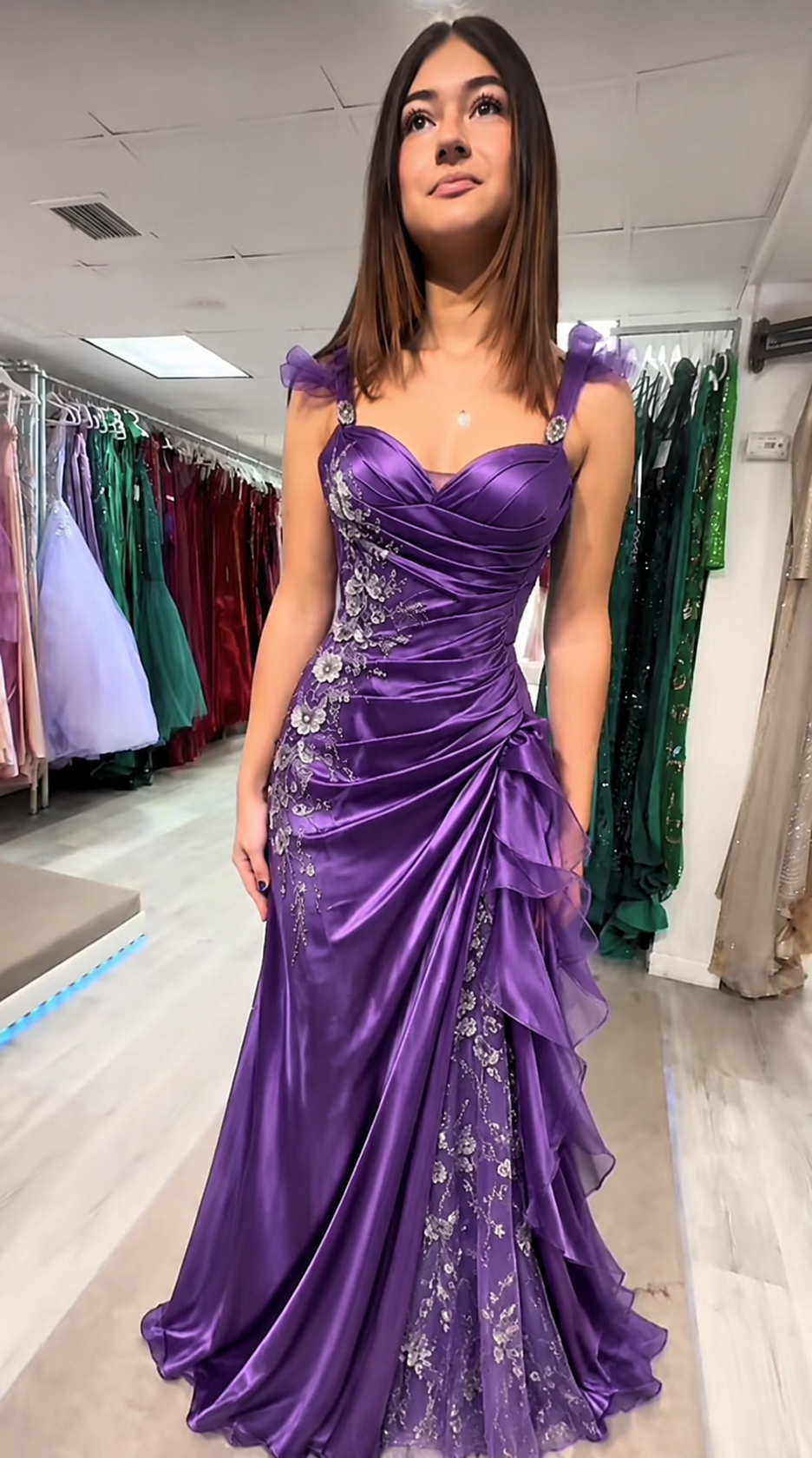 Chic Purple Prom Dress Sheath Satin Long Evening Dress DP06510