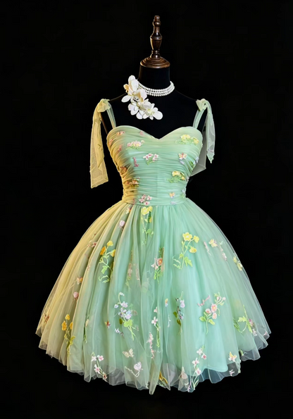 Sexy Green Hoco Dress Straps Tulle Birthday Dress A-Line Dress for Party DP06535