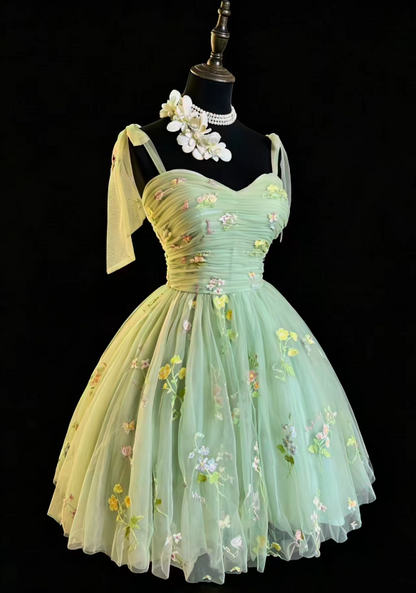 Sexy Green Hoco Dress Straps Tulle Birthday Dress A-Line Dress for Party DP06535