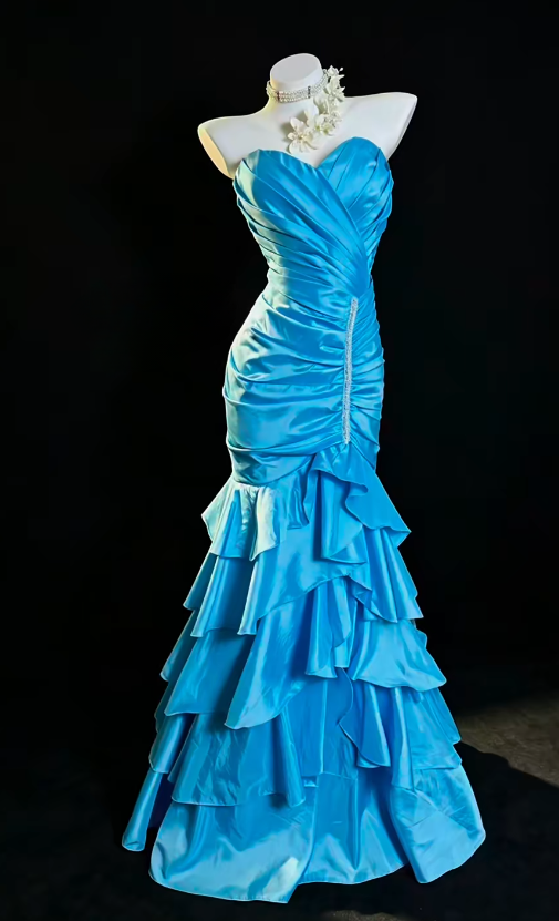 Chic Blue Prom Dress Sweetheart Mermaid Satin Long Evening Dress DP06536
