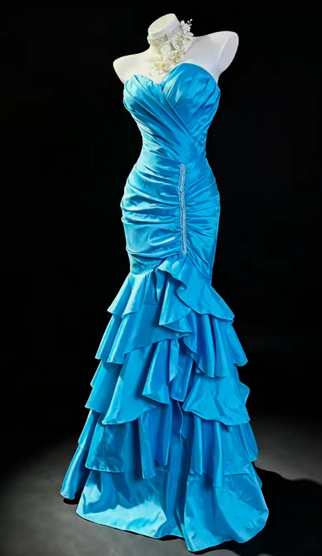 Elegantes blaues Ballkleid Sweetheart Meerjungfrauen-Satin langes Abendkleid DP06536