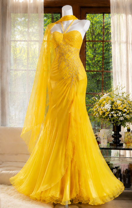 Gorgeous Hot Pink Prom Dress Halter Sheath Beaded Chiffon Long Evening Dress DP06553