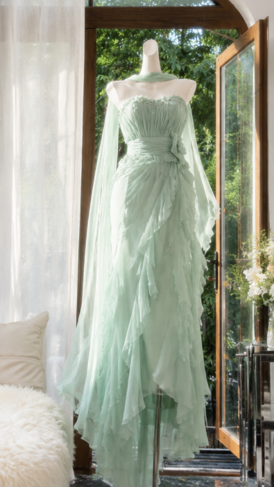 Wunderschönes grünes Abschlussballkleid mit Herzausschnitt, Etui-Form, Perlenbesatz, Chiffon, langes Abendkleid DP06565