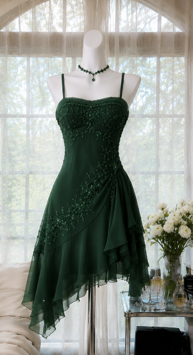 Jolie Robe Courte de Soirée Bleu Marine Bretelles Col Bateau Mousseline Perles Robe d'Anniversaire DP06567