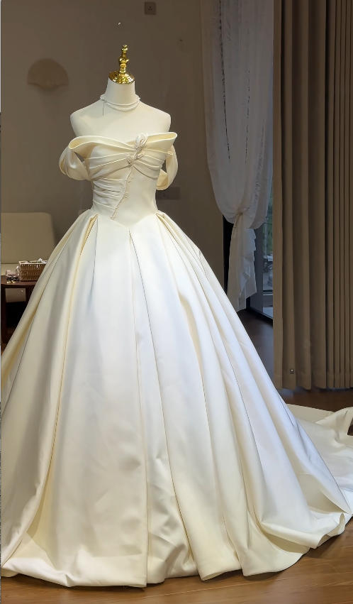 Timeless A-Line White Satin Wedding Dress for Bride DP06577