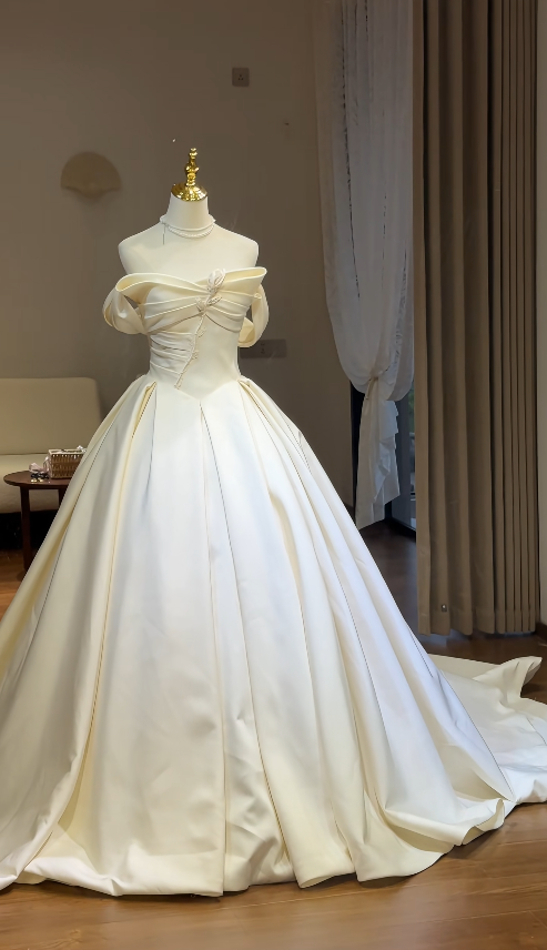 Timeless A-Line White Satin Wedding Dress for Bride DP06577
