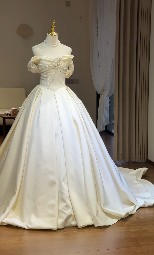Timeless A-Line White Satin Wedding Dress for Bride DP06577