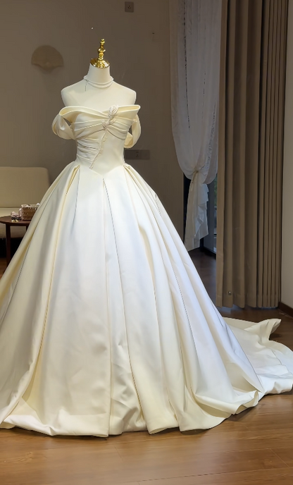 Timeless A-Line White Satin Wedding Dress for Bride DP06577