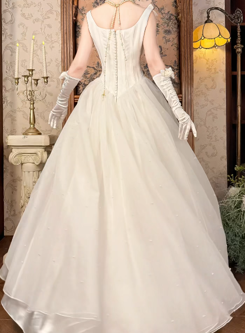 Timeless A-Line White Satin Wedding Dress for Bride DP06578